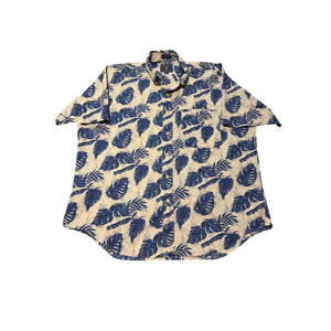 Chaps Ralph Lauren Blue Tropical Leaf Button Down Shirt Men's XL Short Sleeve