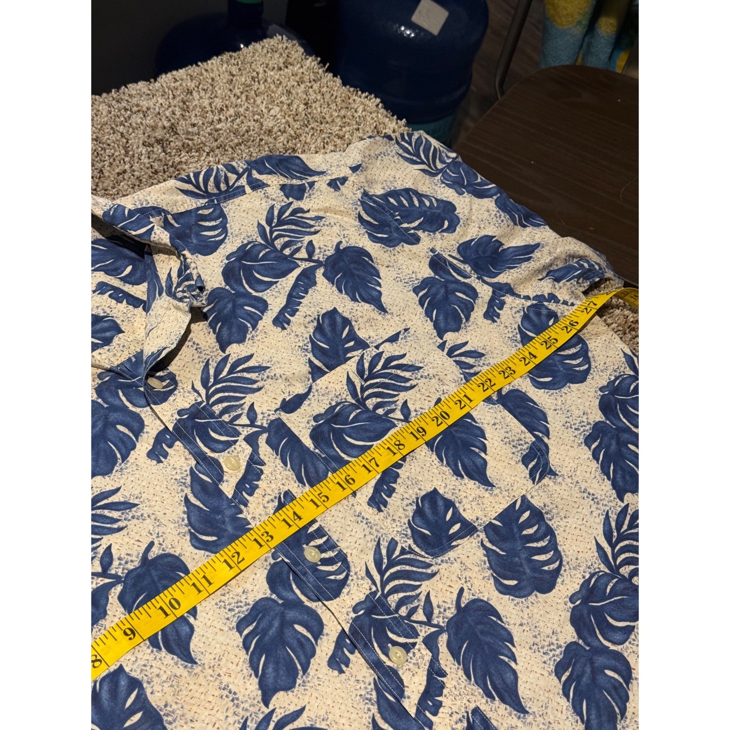 Chaps Ralph Lauren Blue Tropical Leaf Button Down Shirt Men's XL Short Sleeve