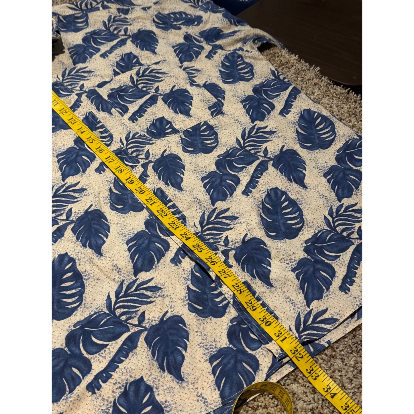 Chaps Ralph Lauren Blue Tropical Leaf Button Down Shirt Men's XL Short Sleeve