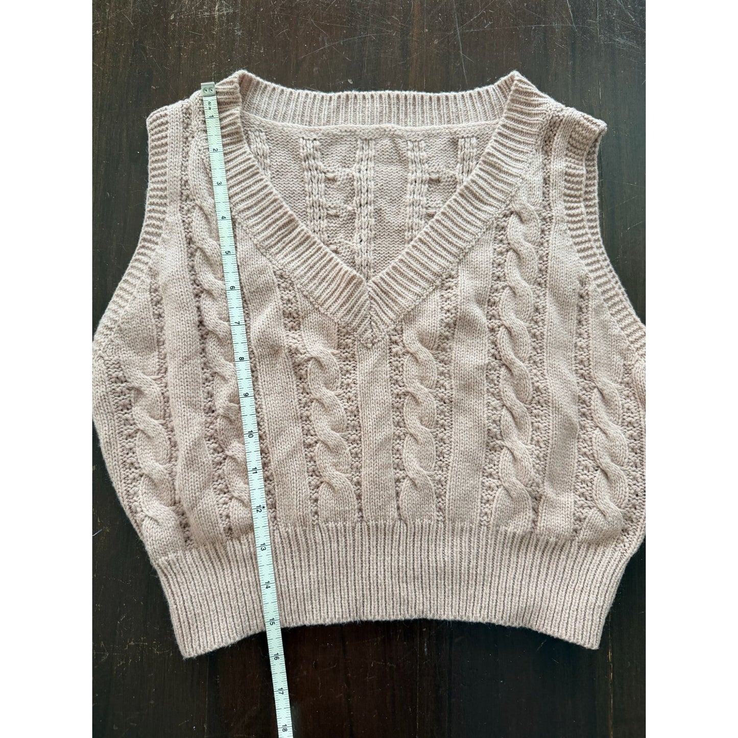 Women's Cable Knit Sweater Vest Size S Cream Beige V Neck Preppy Academia