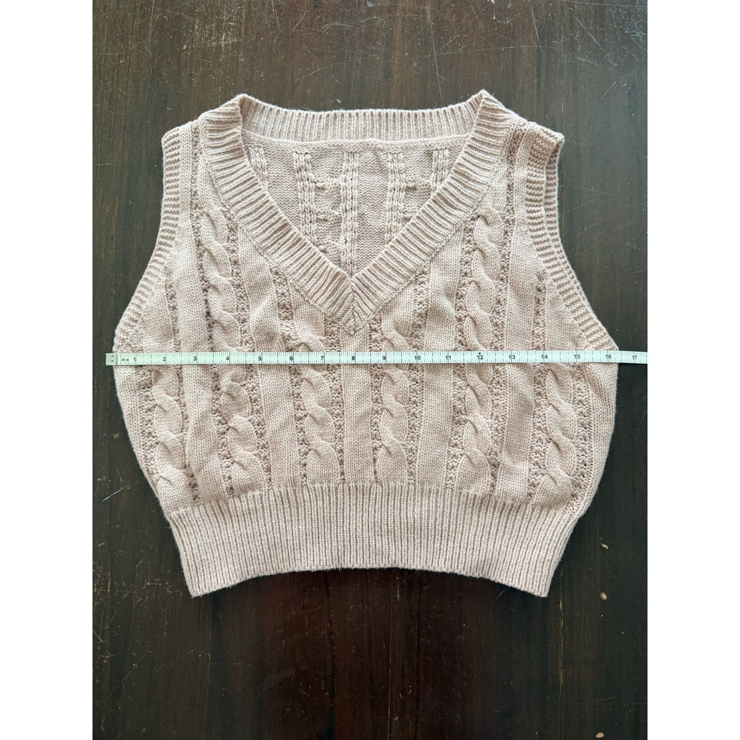 Women's Cable Knit Sweater Vest Size S Cream Beige V Neck Preppy Academia