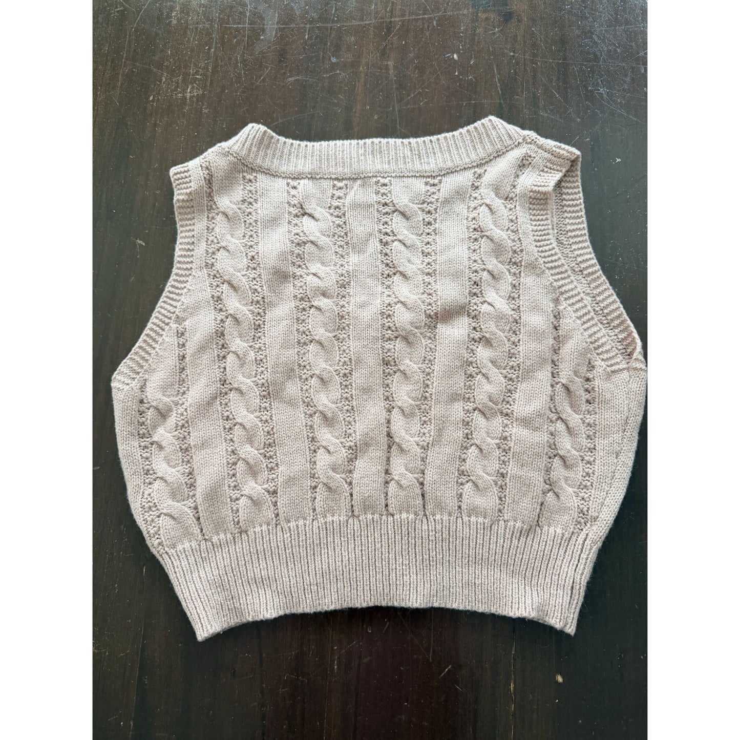 Women's Cable Knit Sweater Vest Size S Cream Beige V Neck Preppy Academia
