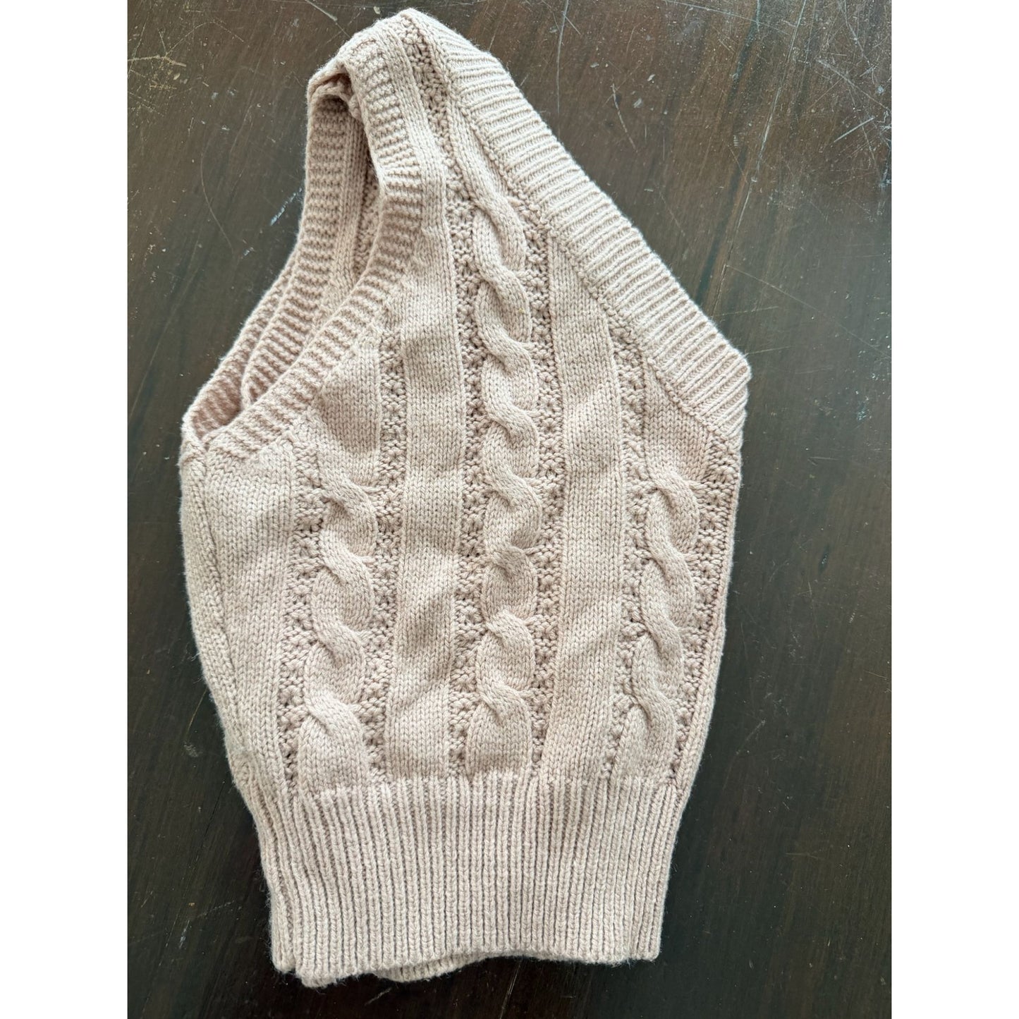 Women's Cable Knit Sweater Vest Size S Cream Beige V Neck Preppy Academia