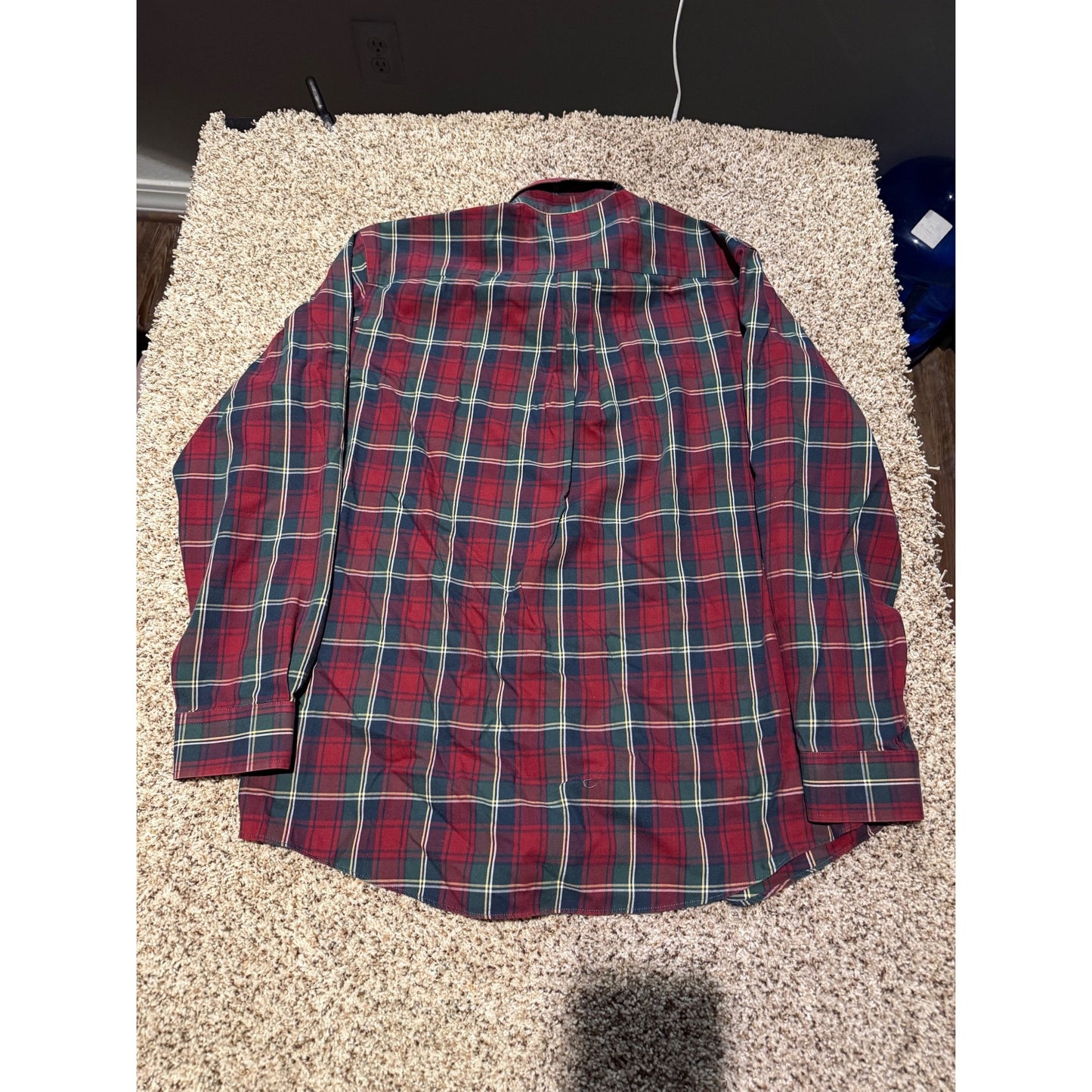 L.L.Bean Red Blue Plaid Flannel Shirt Men's M Cotton Cashmere Wrinkle Resistant