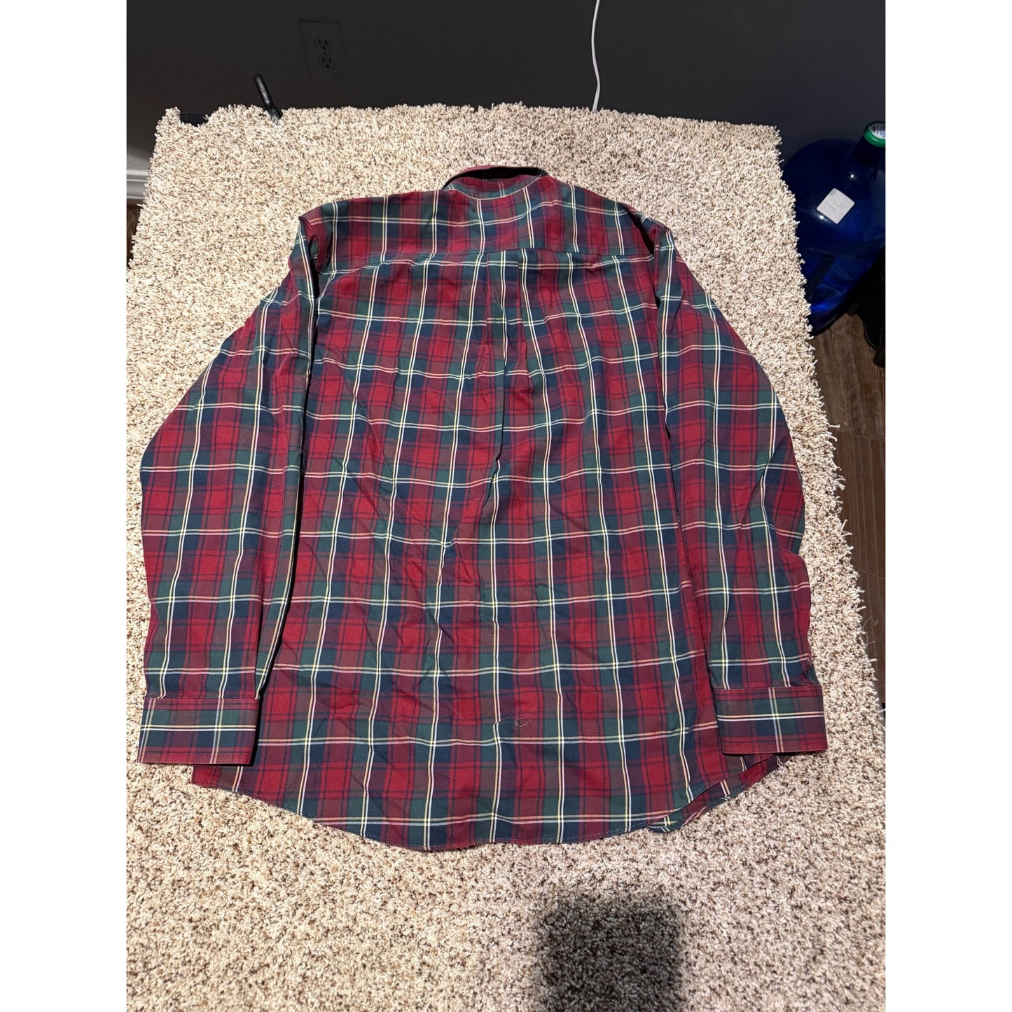 L.L.Bean Red Blue Plaid Flannel Shirt Men's M Cotton Cashmere Wrinkle Resistant