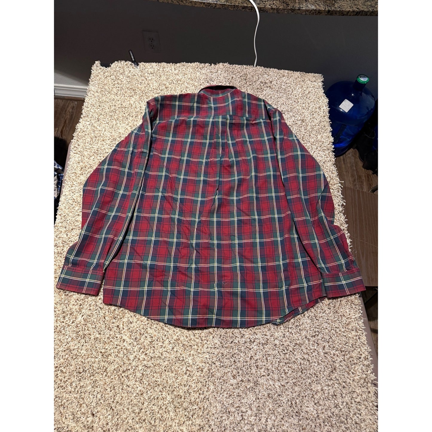 L.L.Bean Red Blue Plaid Flannel Shirt Men's M Cotton Cashmere Wrinkle Resistant