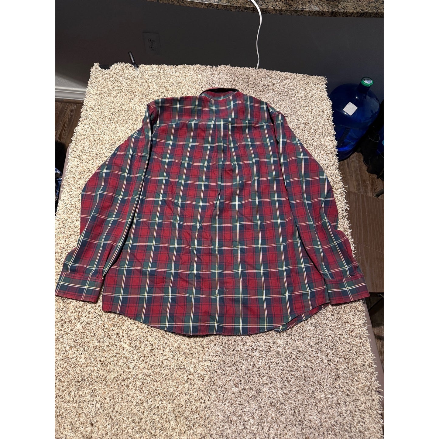 L.L.Bean Red Blue Plaid Flannel Shirt Men's M Cotton Cashmere Wrinkle Resistant