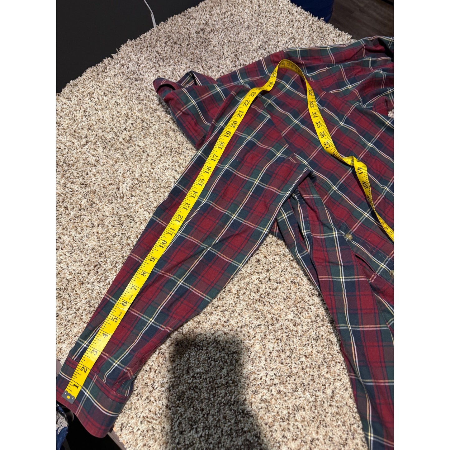 L.L.Bean Red Blue Plaid Flannel Shirt Men's M Cotton Cashmere Wrinkle Resistant