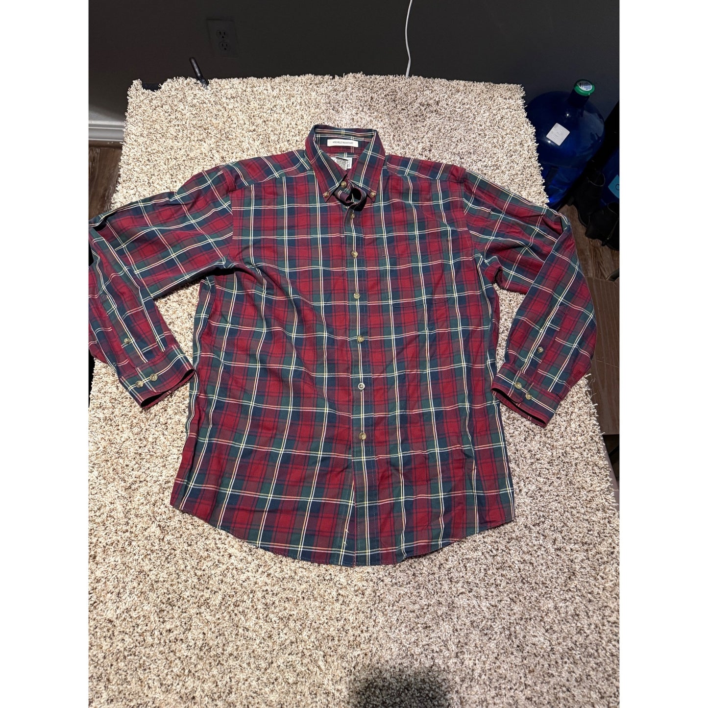 L.L.Bean Red Blue Plaid Flannel Shirt Men's M Cotton Cashmere Wrinkle Resistant