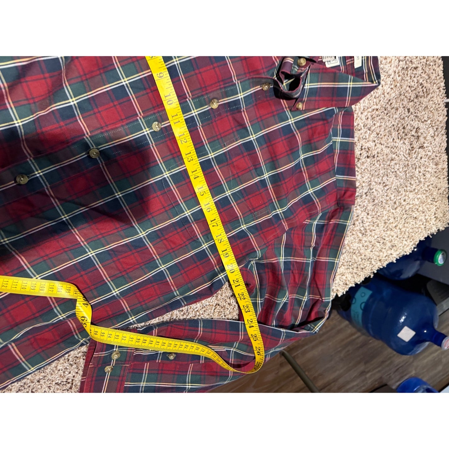 L.L.Bean Red Blue Plaid Flannel Shirt Men's M Cotton Cashmere Wrinkle Resistant