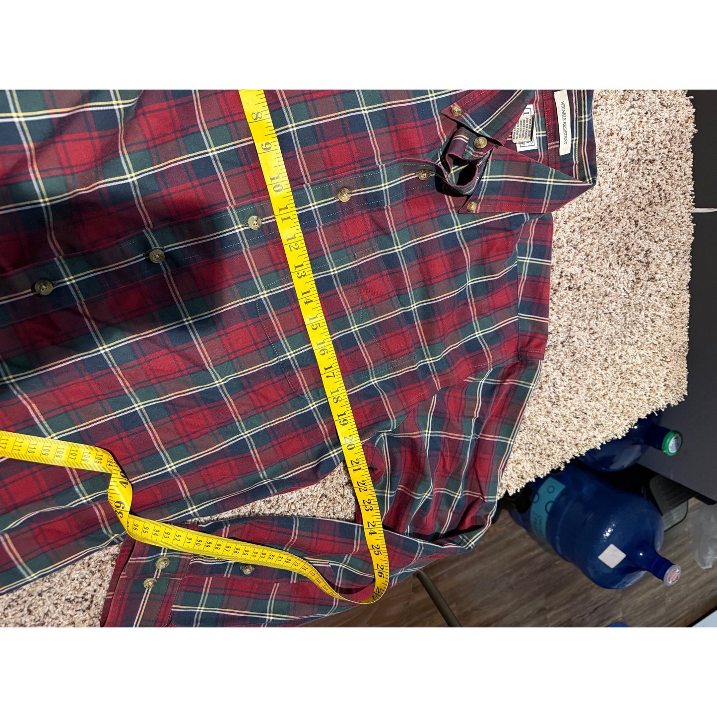 L.L.Bean Red Blue Plaid Flannel Shirt Men's M Cotton Cashmere Wrinkle Resistant