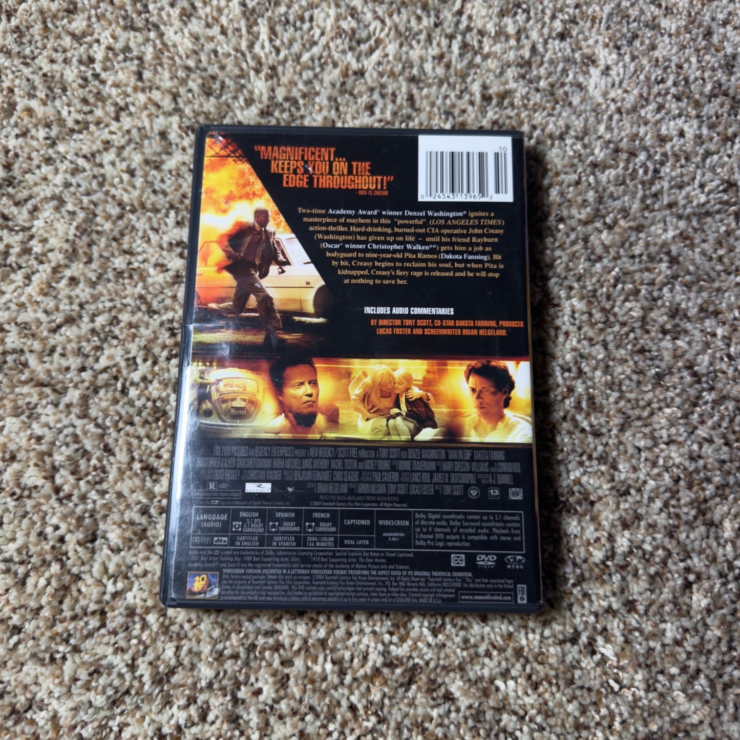 Man on Fire Widescreen DVD Denzel Washington Dakota Fanning Action Movie 2004