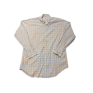 Brooks Brothers Yellow Blue Plaid Sport Shirt Men's M 100% Cotton Long Sleeve