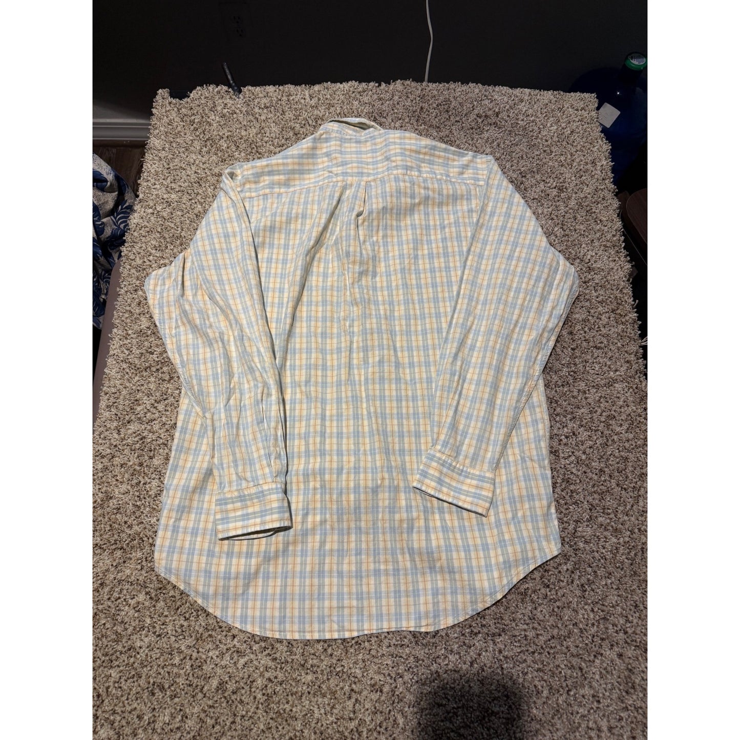 Brooks Brothers Yellow Blue Plaid Sport Shirt Men's M 100% Cotton Long Sleeve