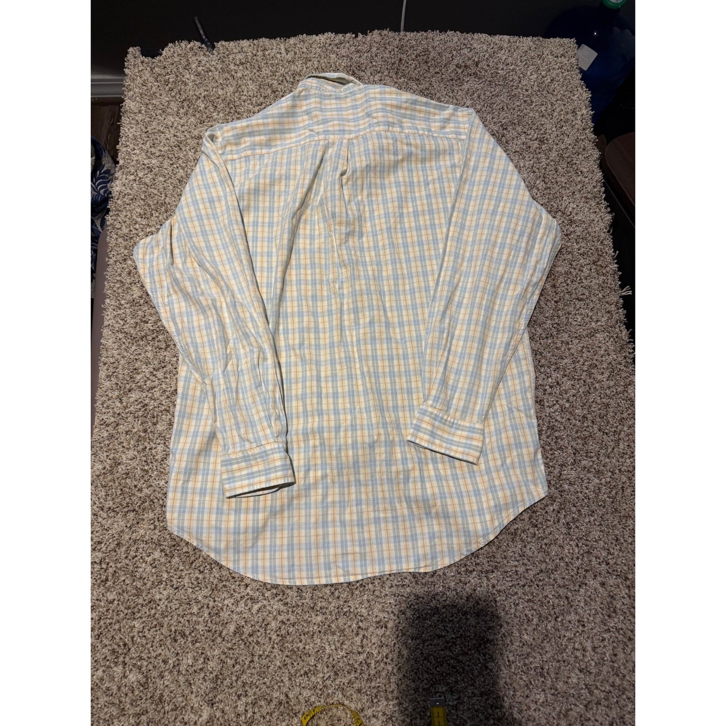 Brooks Brothers Yellow Blue Plaid Sport Shirt Men's M 100% Cotton Long Sleeve