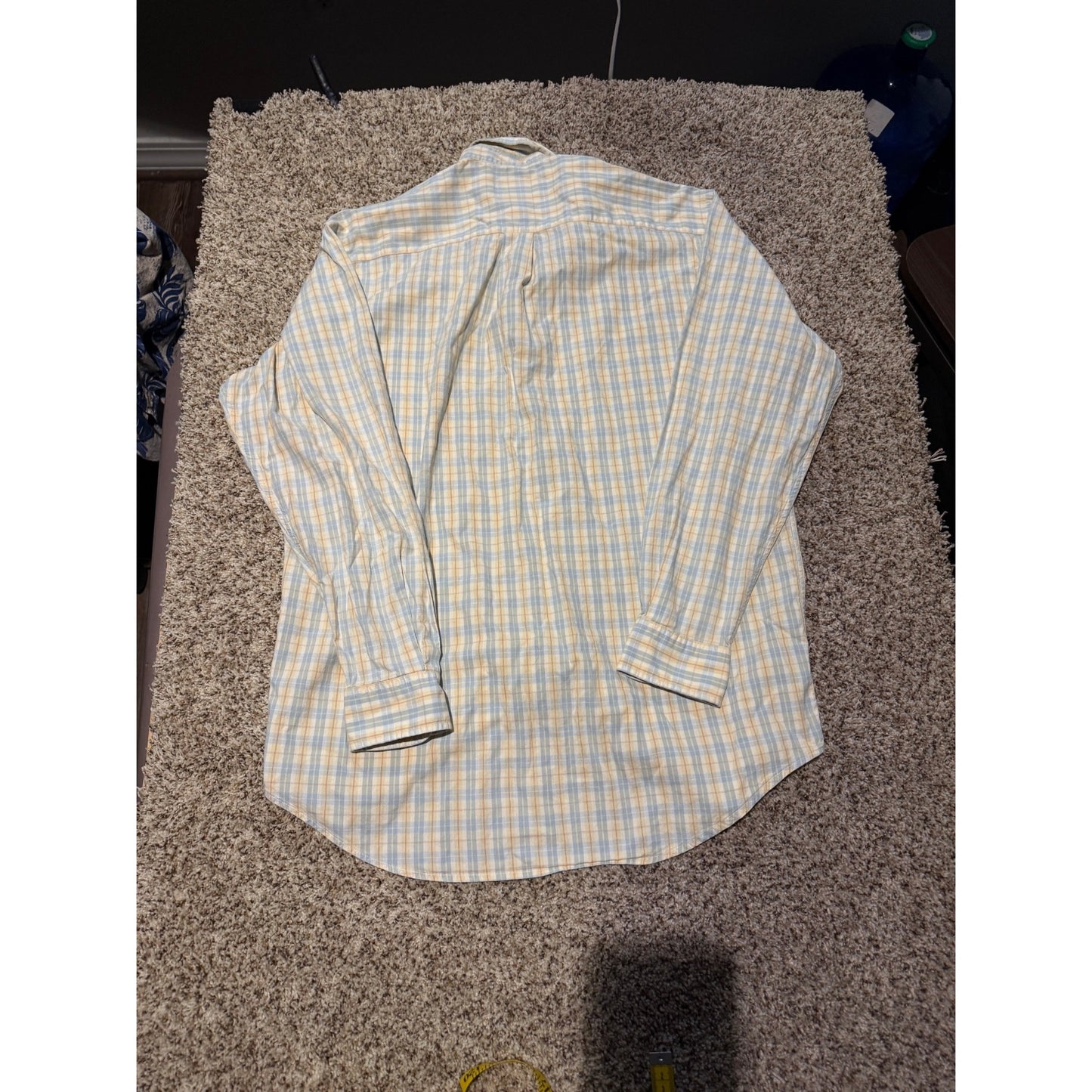 Brooks Brothers Yellow Blue Plaid Sport Shirt Men's M 100% Cotton Long Sleeve