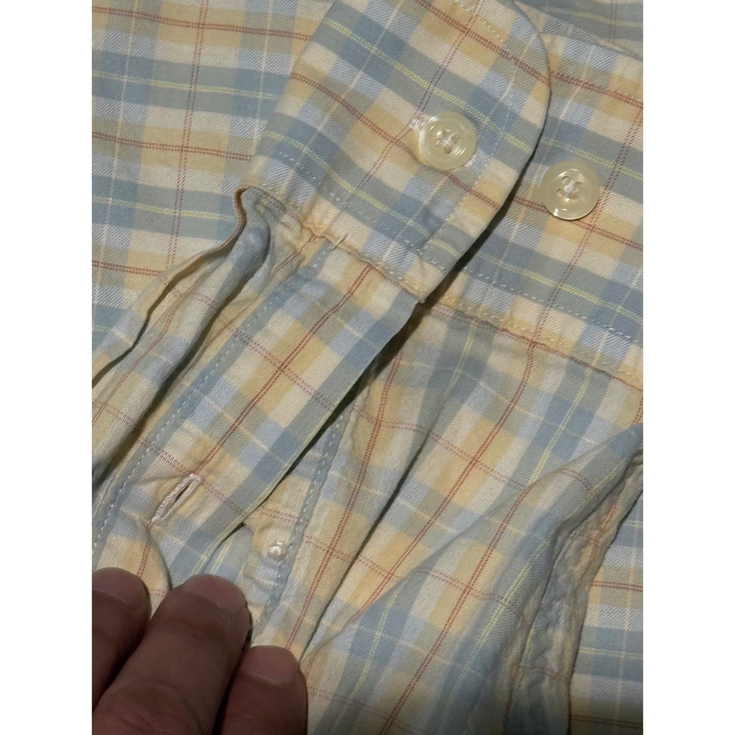 Brooks Brothers Yellow Blue Plaid Sport Shirt Men's M 100% Cotton Long Sleeve