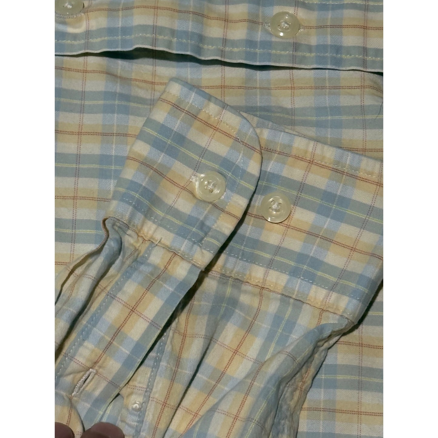 Brooks Brothers Yellow Blue Plaid Sport Shirt Men's M 100% Cotton Long Sleeve