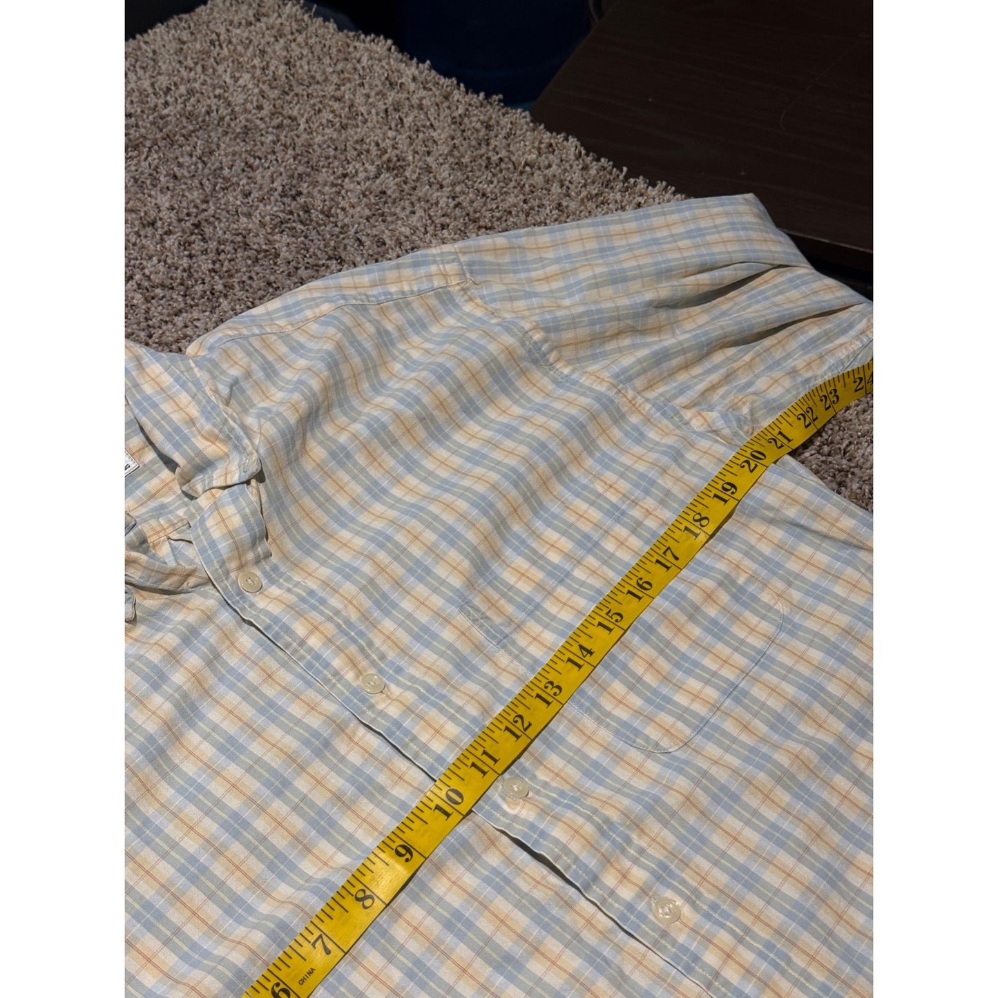 Brooks Brothers Yellow Blue Plaid Sport Shirt Men's M 100% Cotton Long Sleeve
