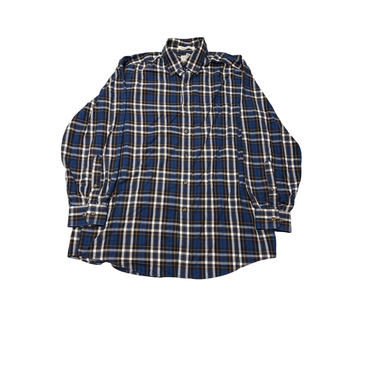 L.L.Bean Blue Plaid Button Down Shirt Men’s M Wrinkle Resistant Cotton Blend