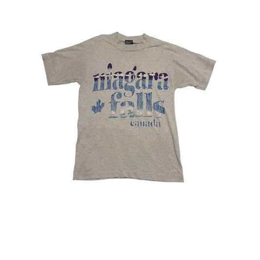 Vintage 90s Fruit Of The Loom Niagara Falls Souvenir Short Sleeve Gray T-Shirt Size S