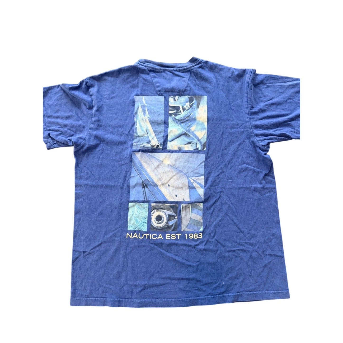Nautica T-Shirt Men's M Navy Blue Sailing Photo Graphic Est 1983 Nautical