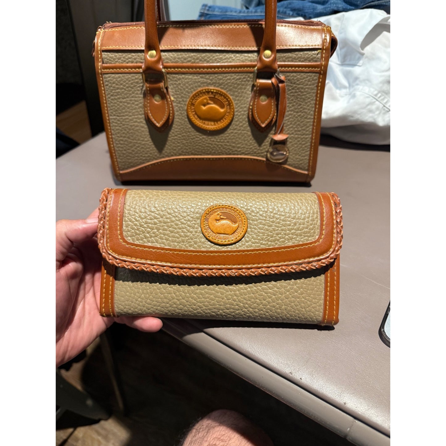 Vintage 90s Dooney & Bourke All Weather Leather Satchel + Wallet Set