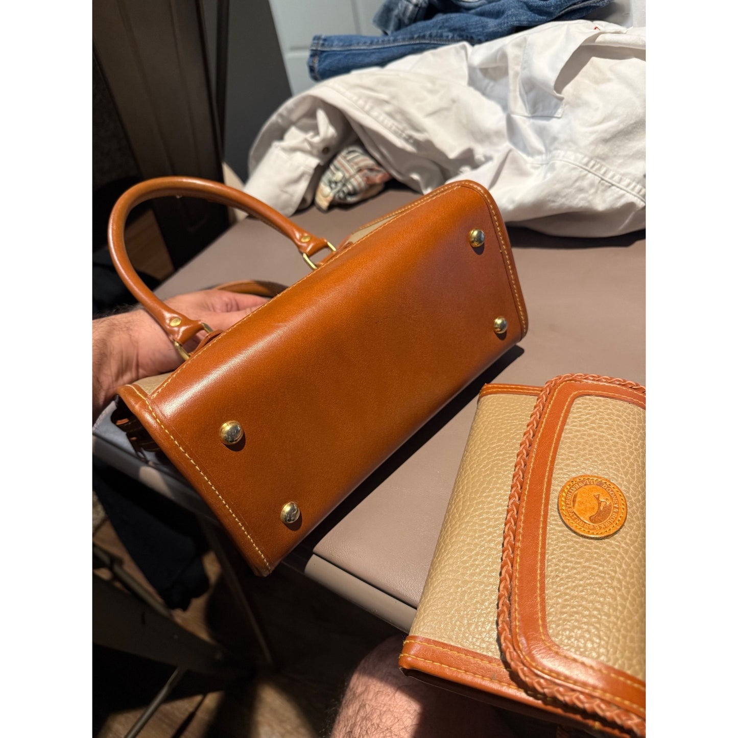 Vintage 90s Dooney & Bourke All Weather Leather Satchel + Wallet Set
