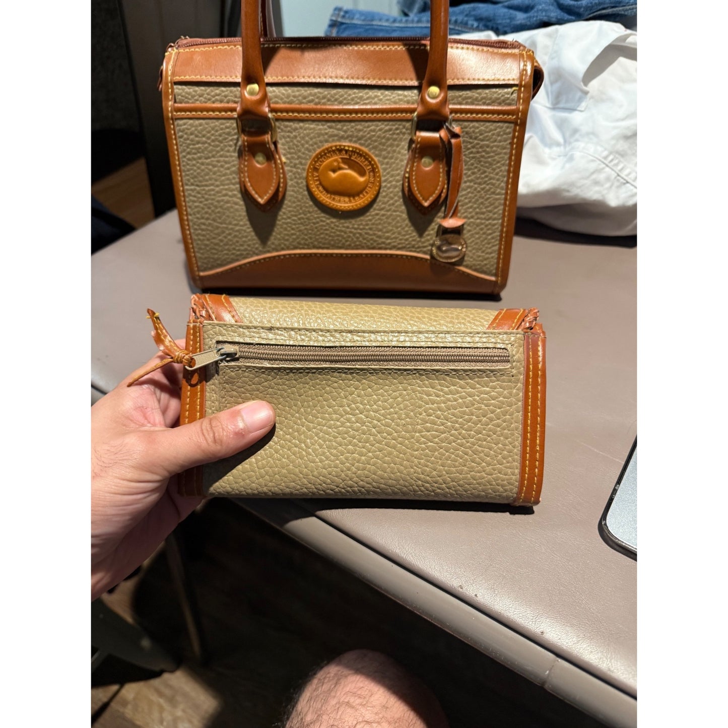 Vintage 90s Dooney & Bourke All Weather Leather Satchel + Wallet Set