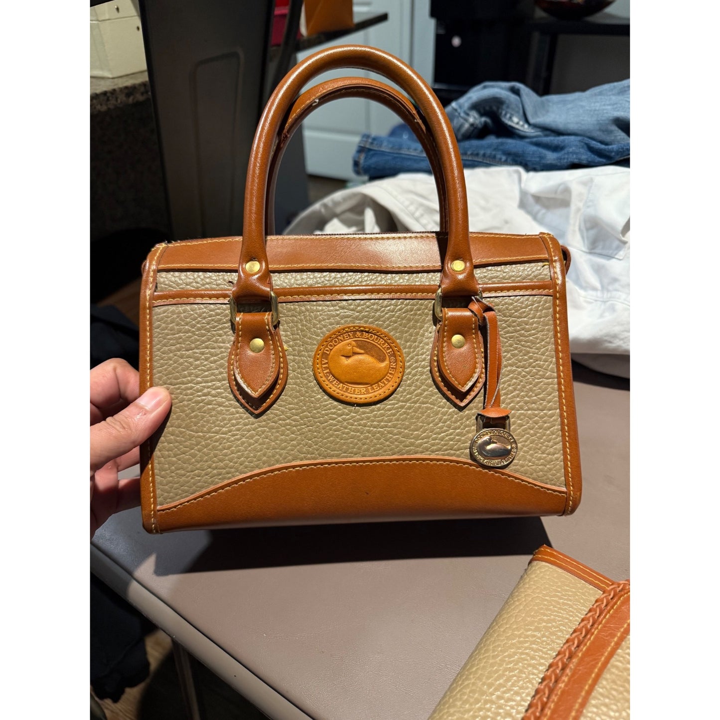 Vintage 90s Dooney & Bourke All Weather Leather Satchel + Wallet Set