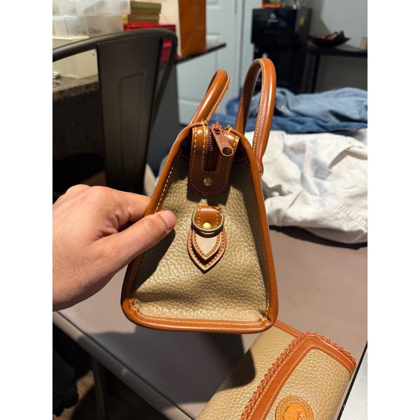 Vintage 90s Dooney & Bourke All Weather Leather Satchel + Wallet Set