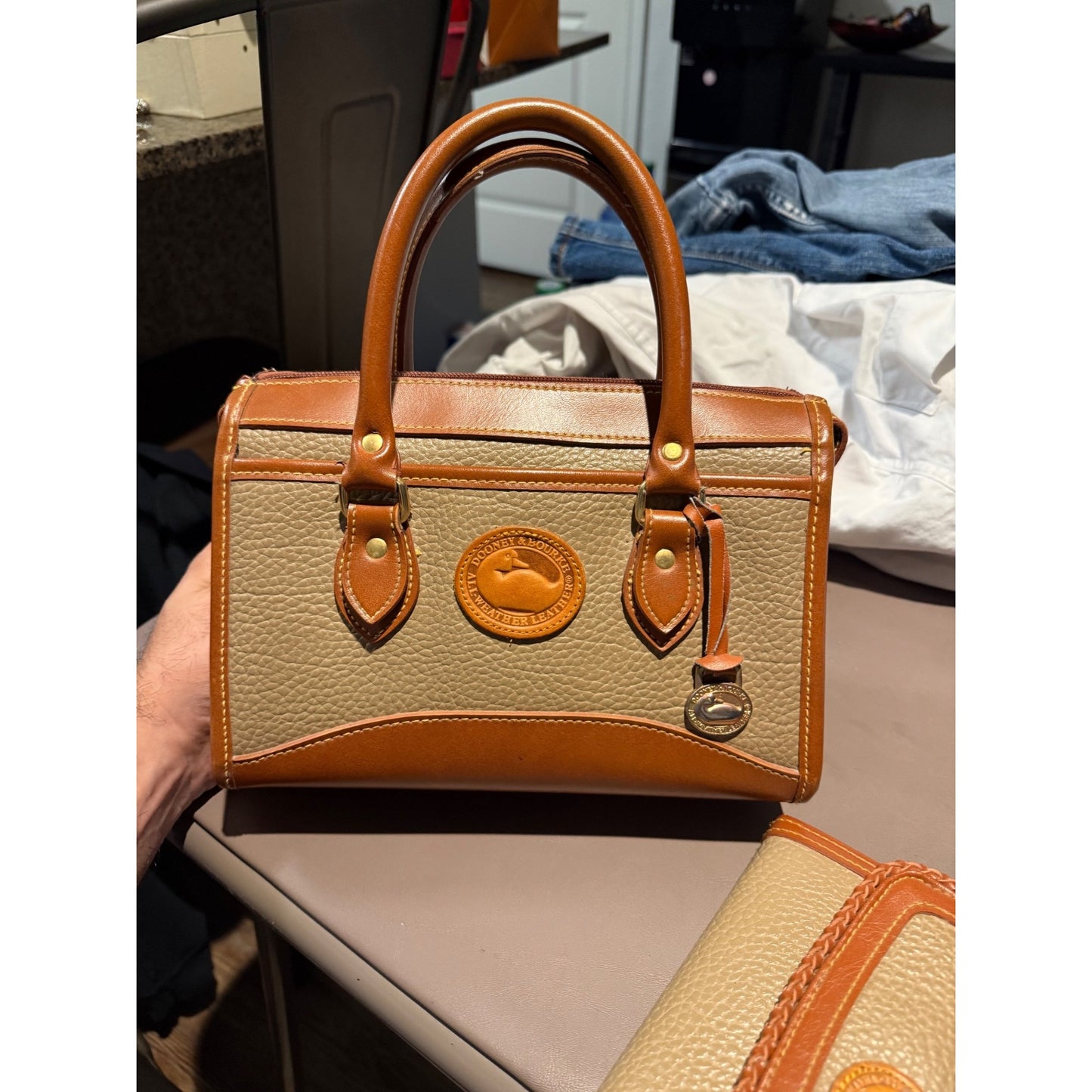 Vintage 90s Dooney & Bourke All Weather Leather Satchel + Wallet Set