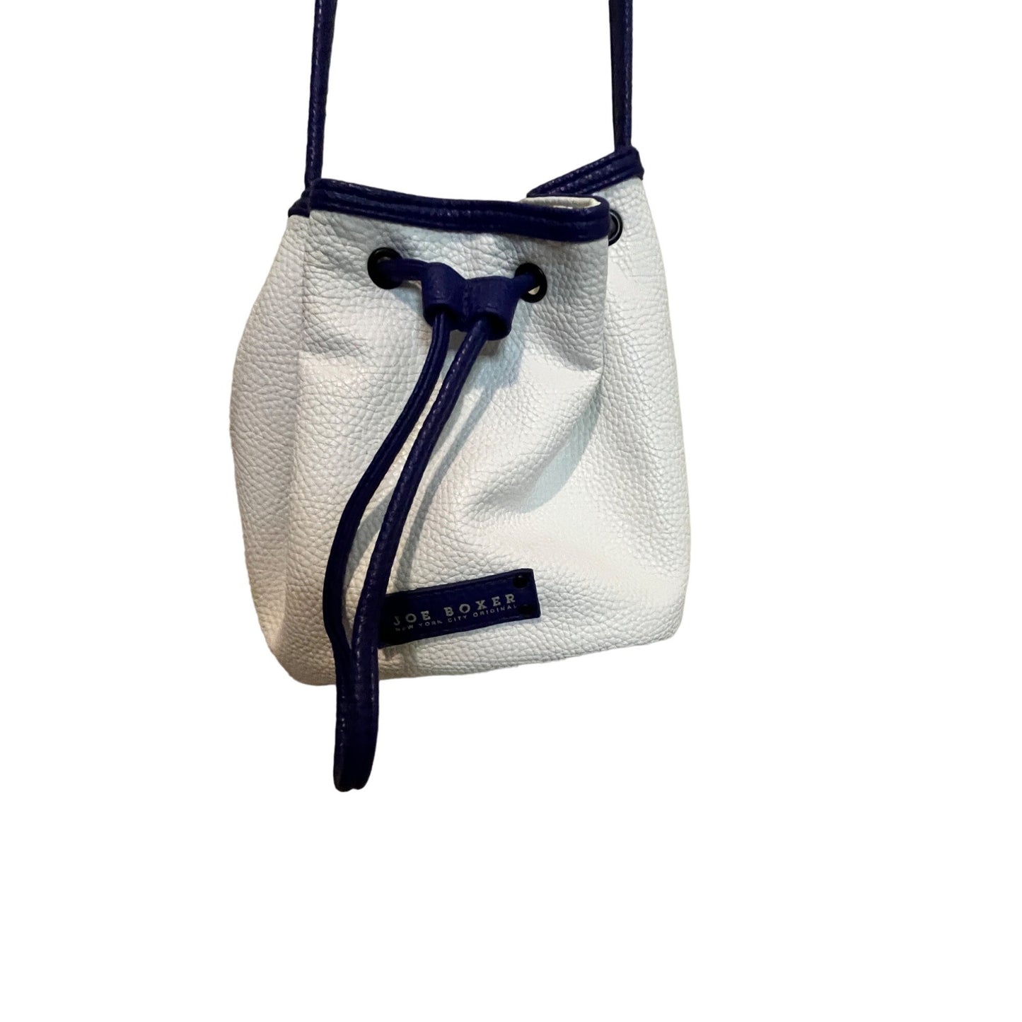 Joe Boxer Faux Leather 90's Y2K Vintage Blue White Crossbody Pull String Bag