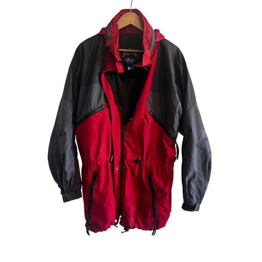 Skor Womens Jacket Nylon Hiking Windbreaker Red Black Jacket 90's Y2K Size XL