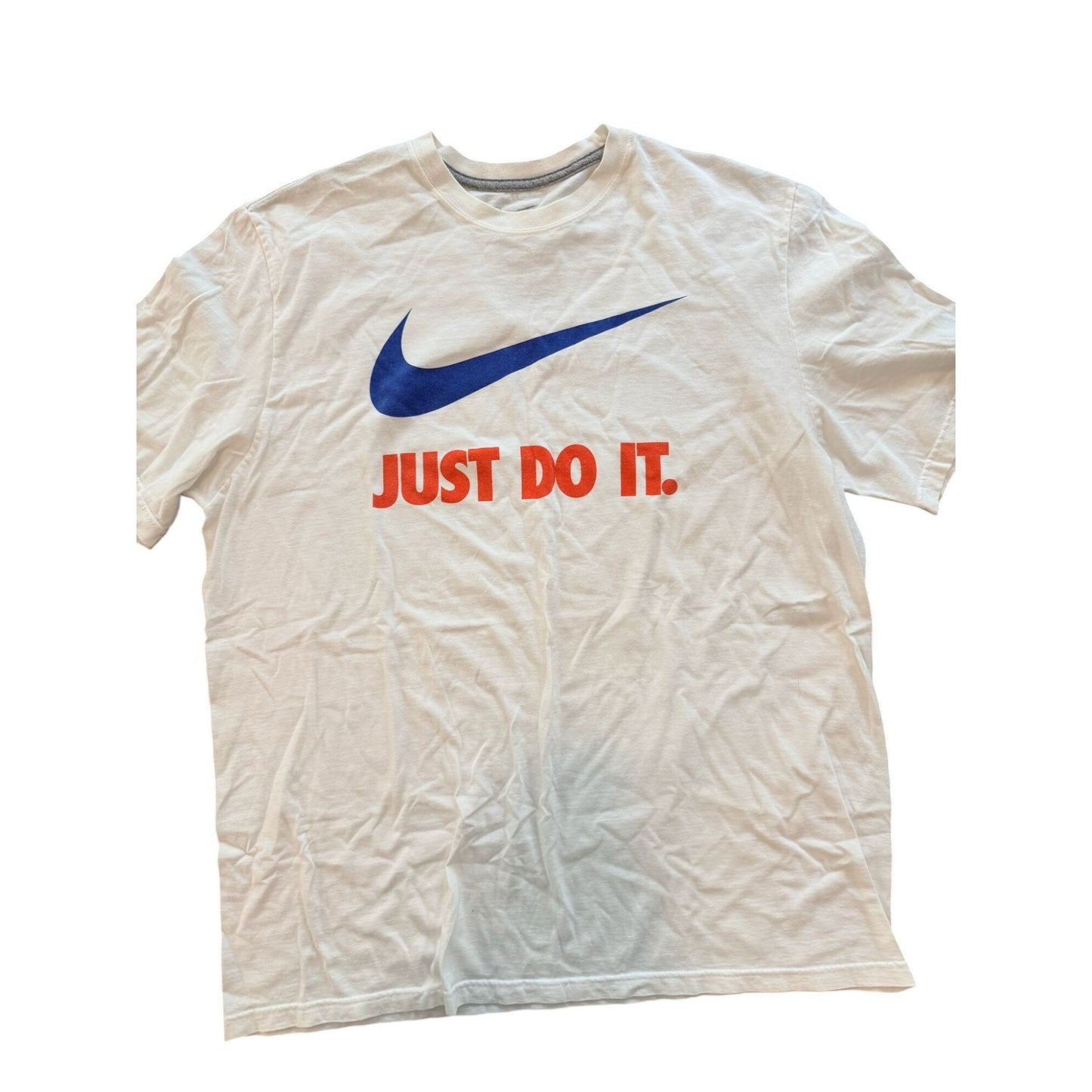Nike Just Do It T-Shirt Mens XL White Blue Swoosh Red Logo Regular Fit