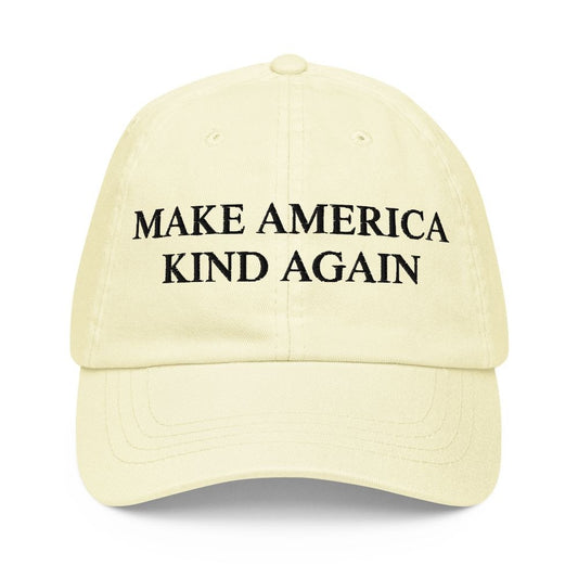 Y2K Pastel Yellow Baseball Cap – Make America Kind Again (Unisex Adjustable)