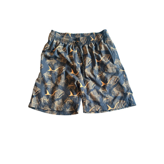 Fly Top Mens Navy Orange Fish Design Swim Trunks Size L