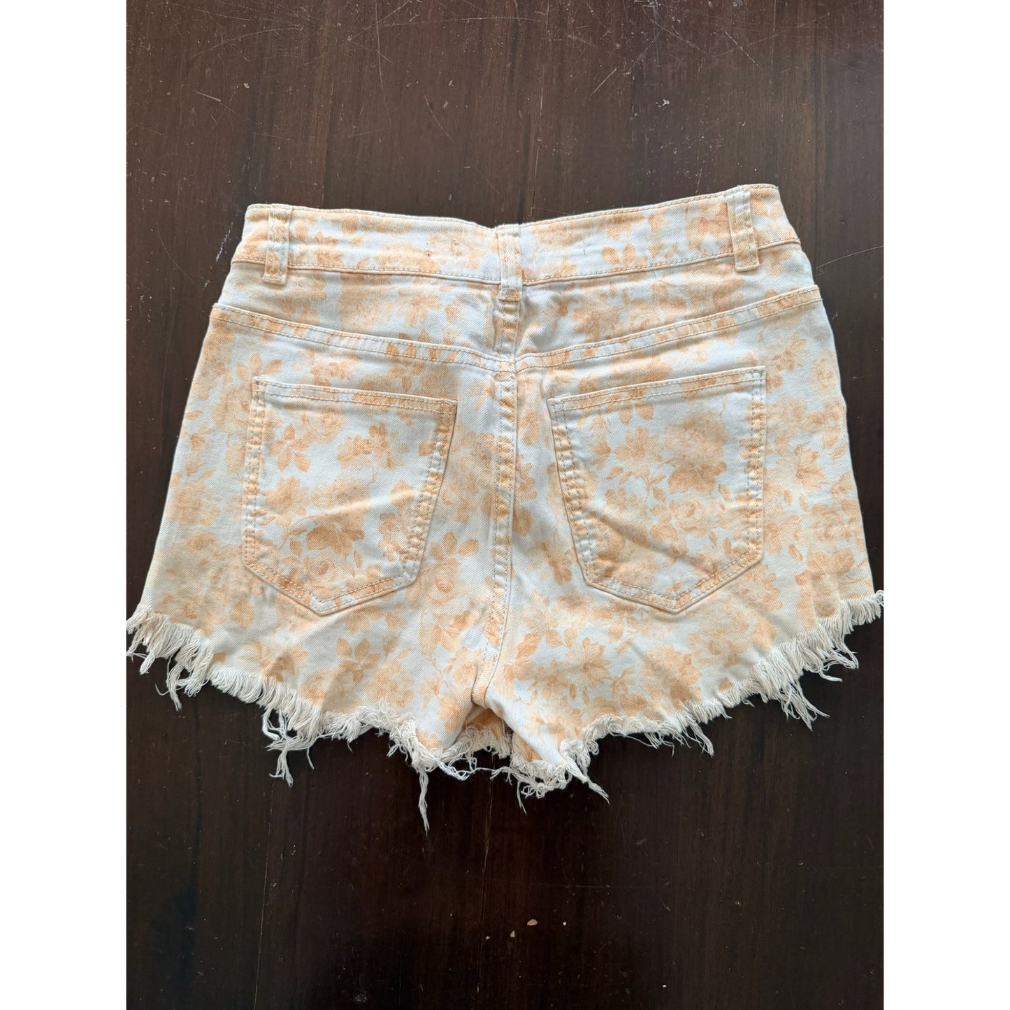 Sapphire Ink Women's Shorts Juniors 5 Peach Floral Print Cream Denim Y2K