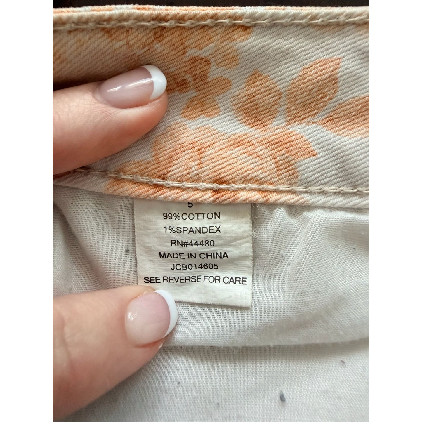Sapphire Ink Women's Shorts Juniors 5 Peach Floral Print Cream Denim Y2K