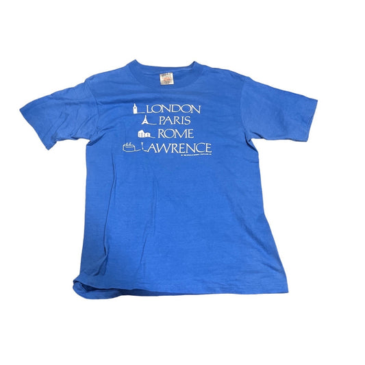 London Paris Rome Lawrence Blue Short Sleeve Vintage 80’s T-shirt Size L