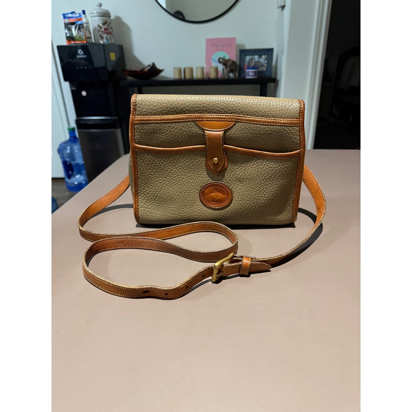 Vintage Dooney & Bourke Essex All-Weather Leather Crossbody Bag Taupe Tan