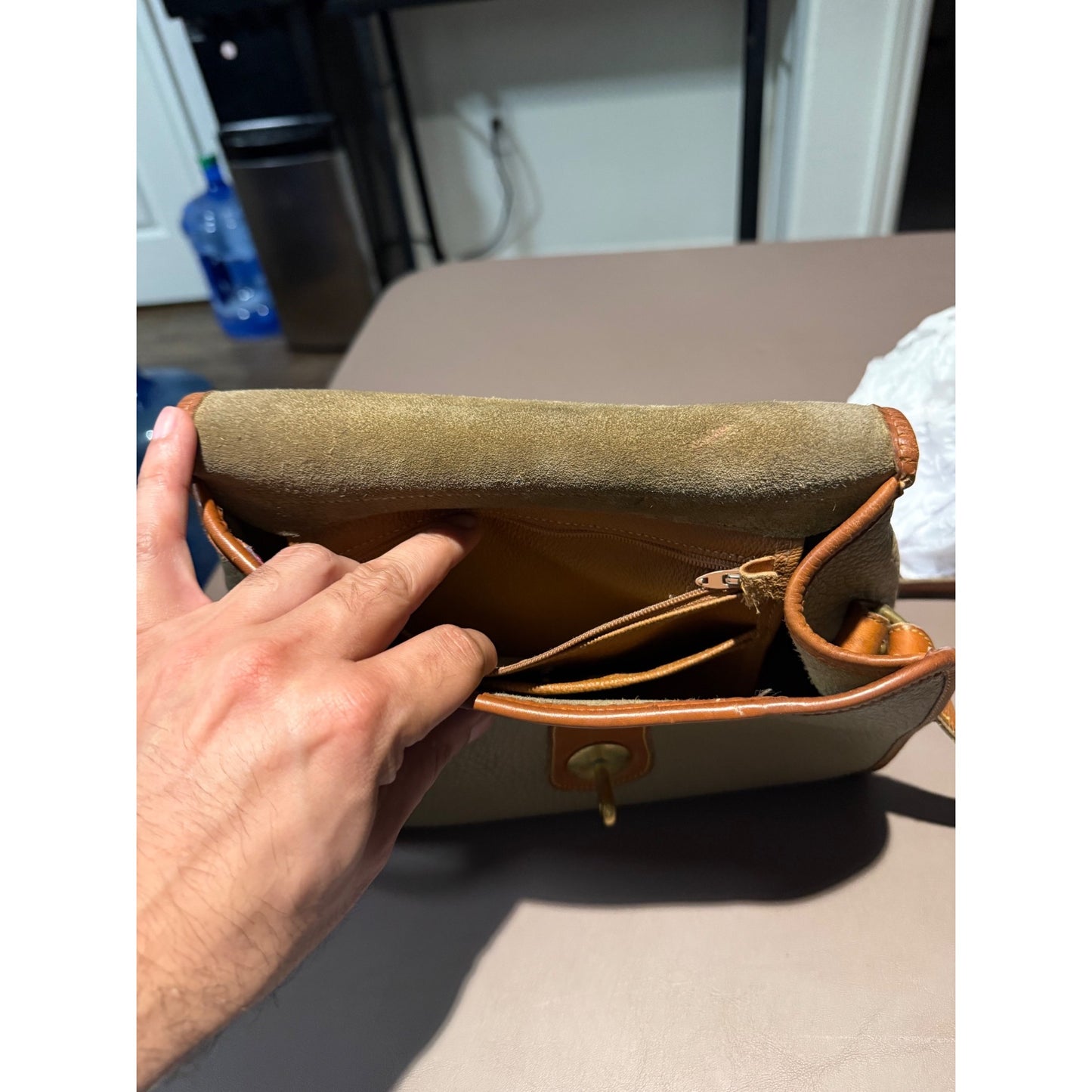 Vintage Dooney & Bourke Essex All-Weather Leather Crossbody Bag Taupe Tan