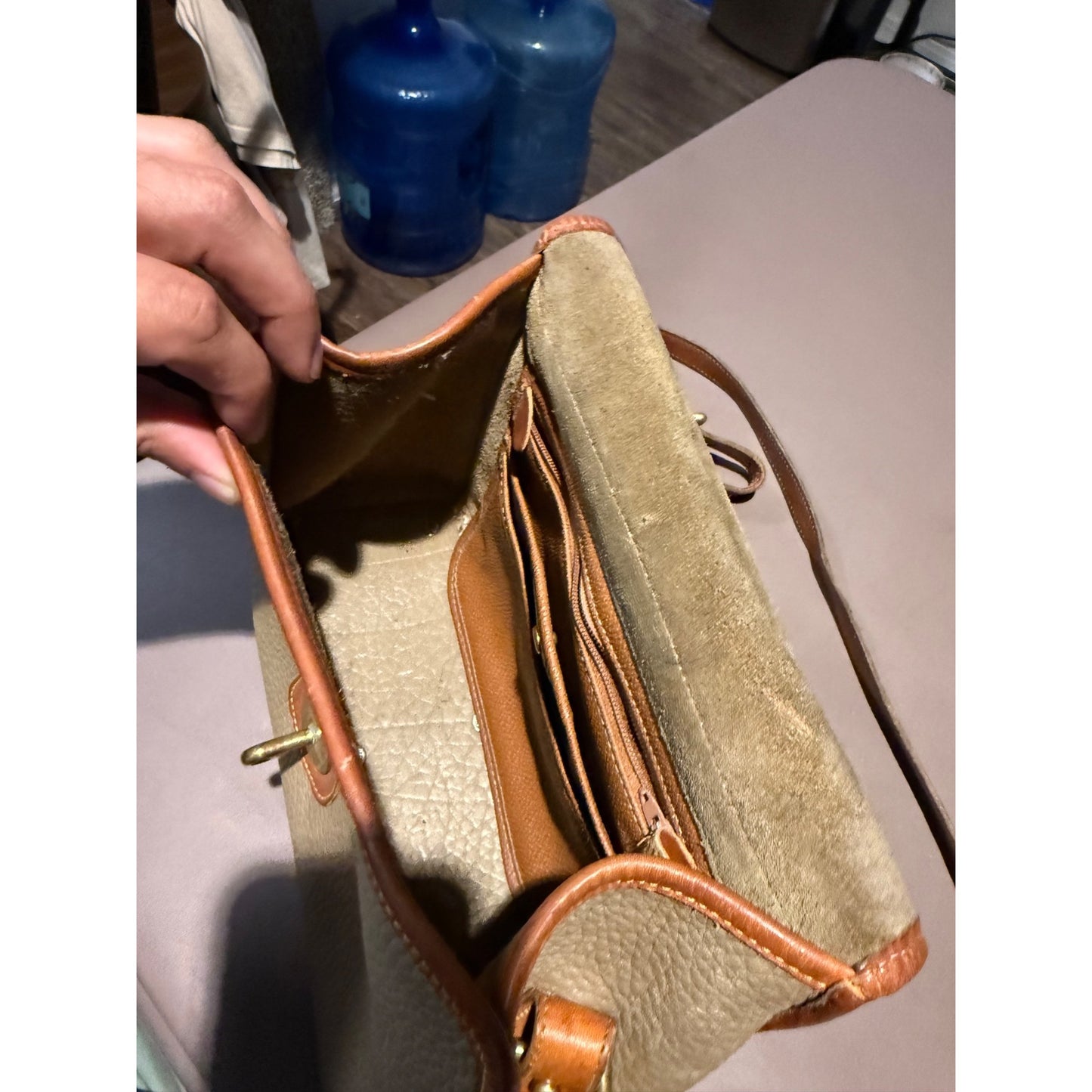 Vintage Dooney & Bourke Essex All-Weather Leather Crossbody Bag Taupe Tan