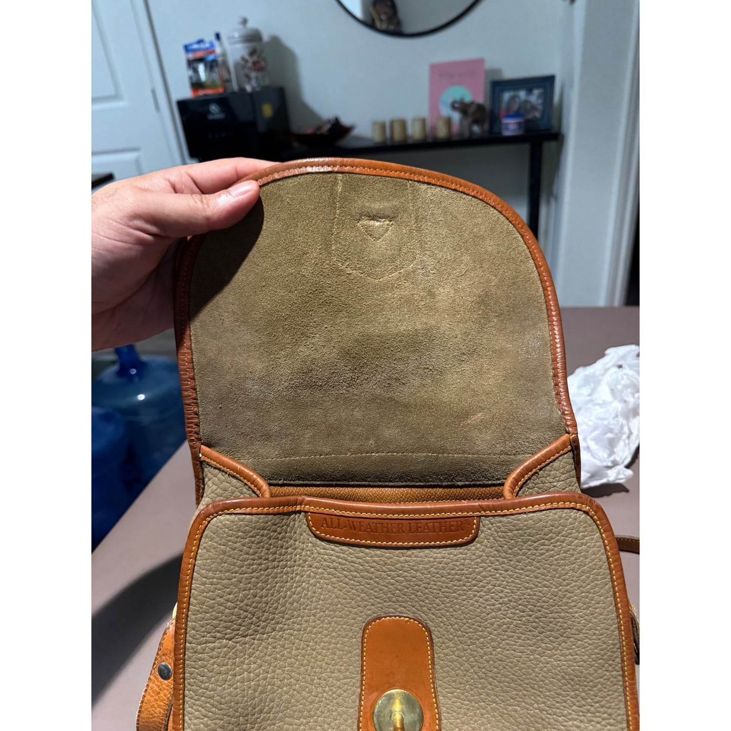 Vintage Dooney & Bourke Essex All-Weather Leather Crossbody Bag Taupe Tan