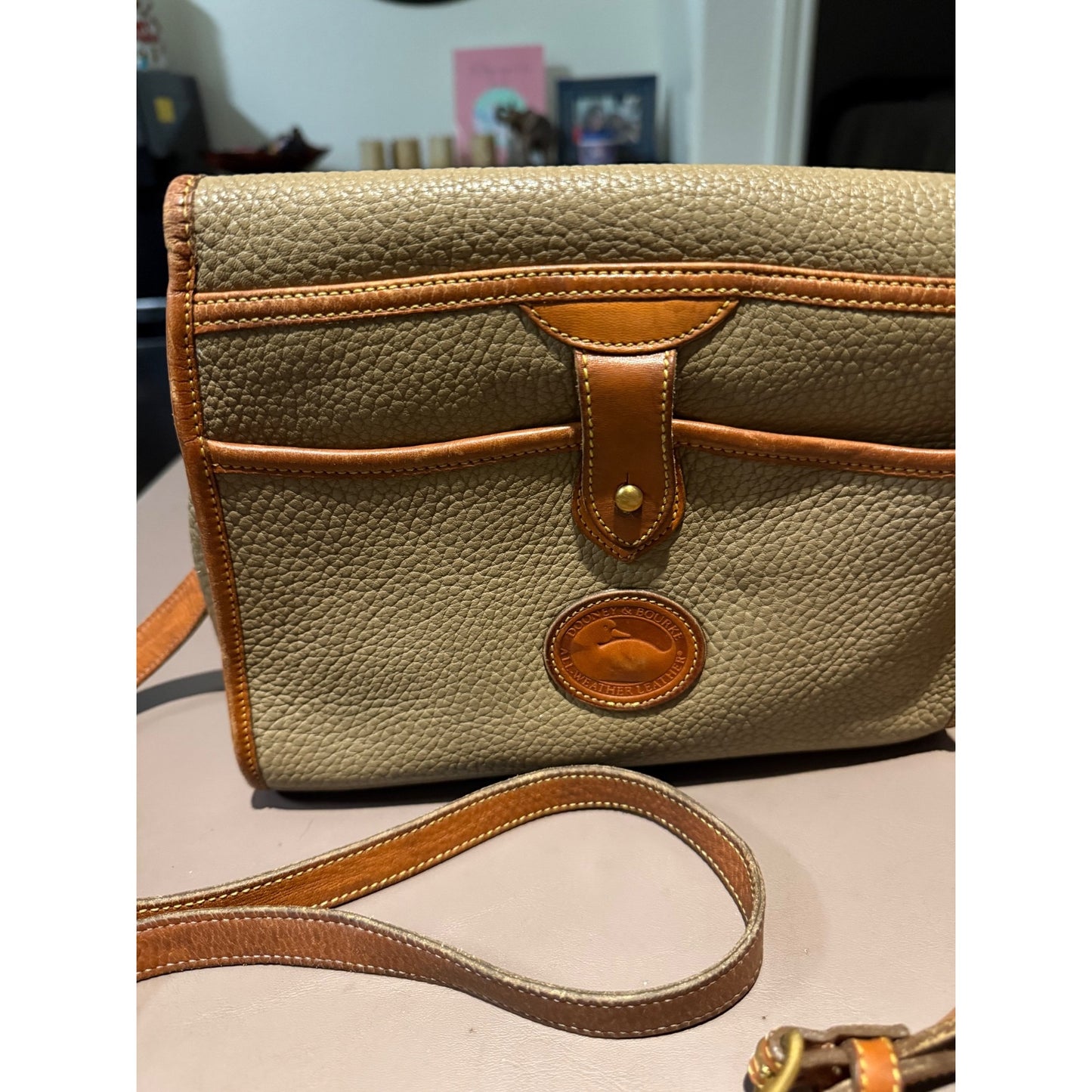 Vintage Dooney & Bourke Essex All-Weather Leather Crossbody Bag Taupe Tan