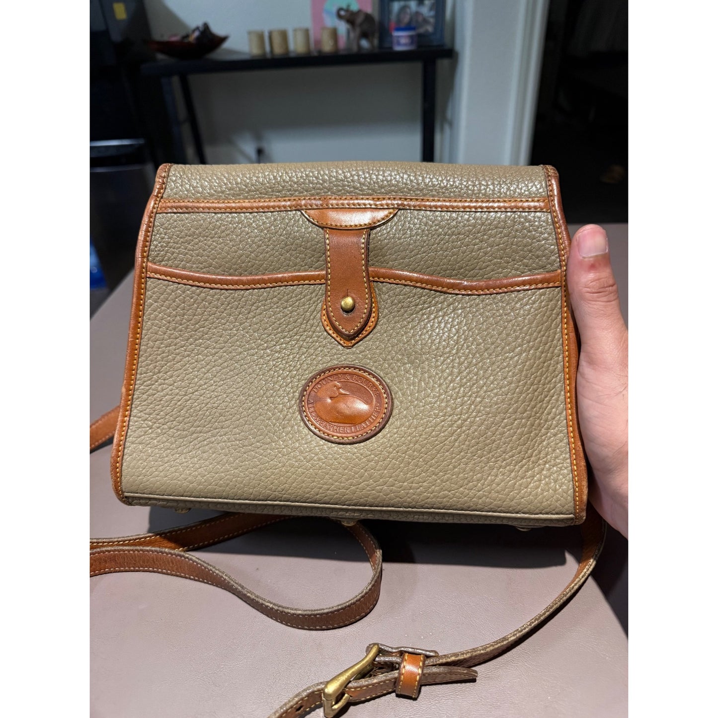 Vintage Dooney & Bourke Essex All-Weather Leather Crossbody Bag Taupe Tan