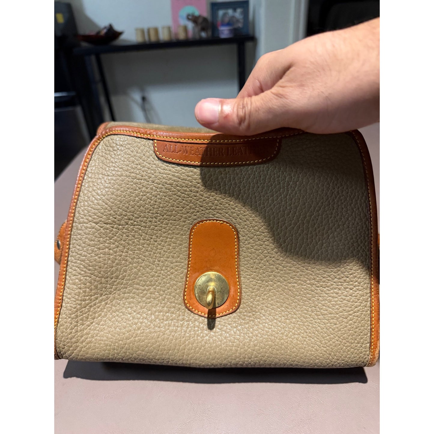 Vintage Dooney & Bourke Essex All-Weather Leather Crossbody Bag Taupe Tan