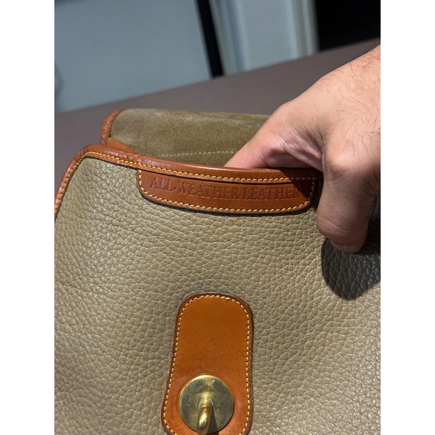 Vintage Dooney & Bourke Essex All-Weather Leather Crossbody Bag Taupe Tan