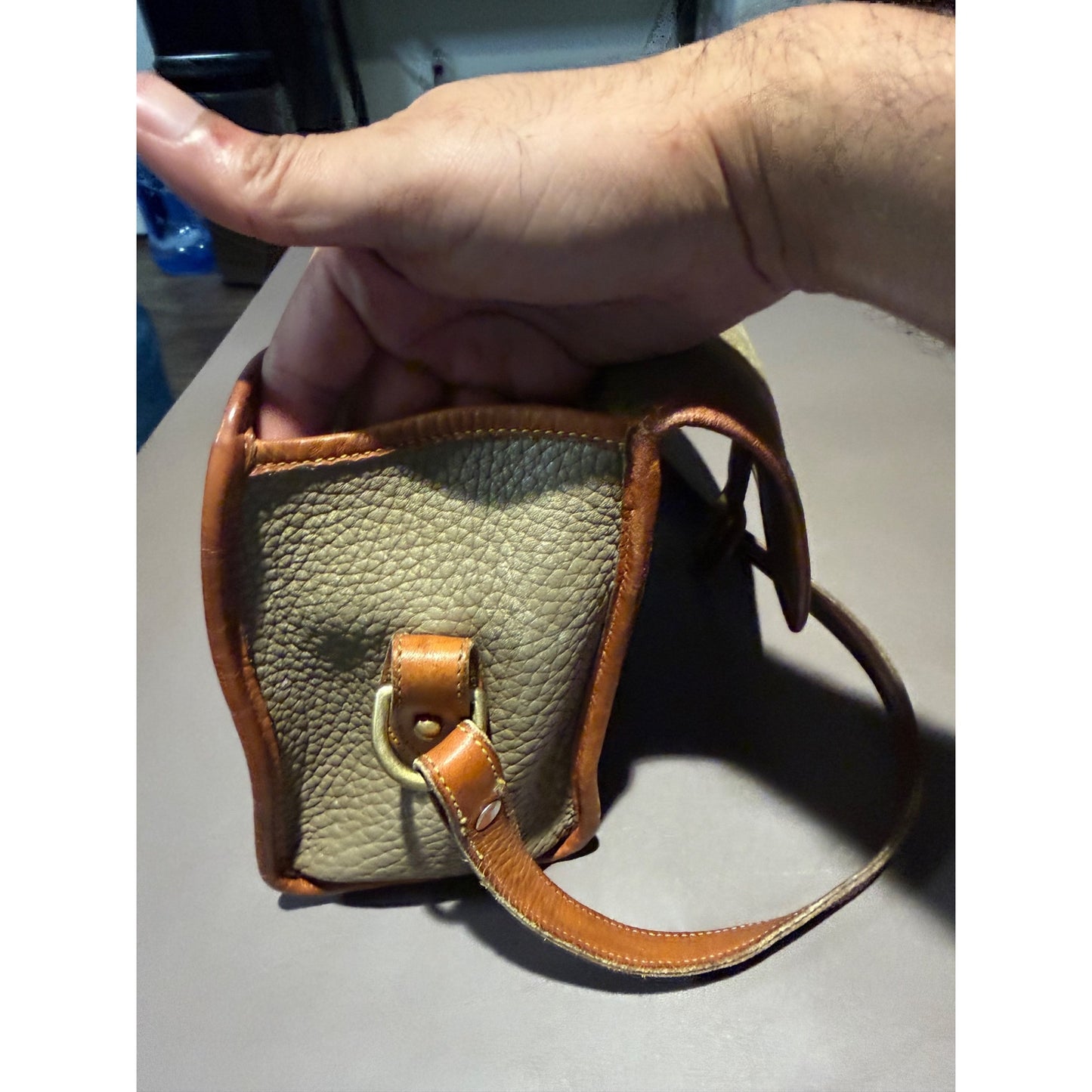 Vintage Dooney & Bourke Essex All-Weather Leather Crossbody Bag Taupe Tan