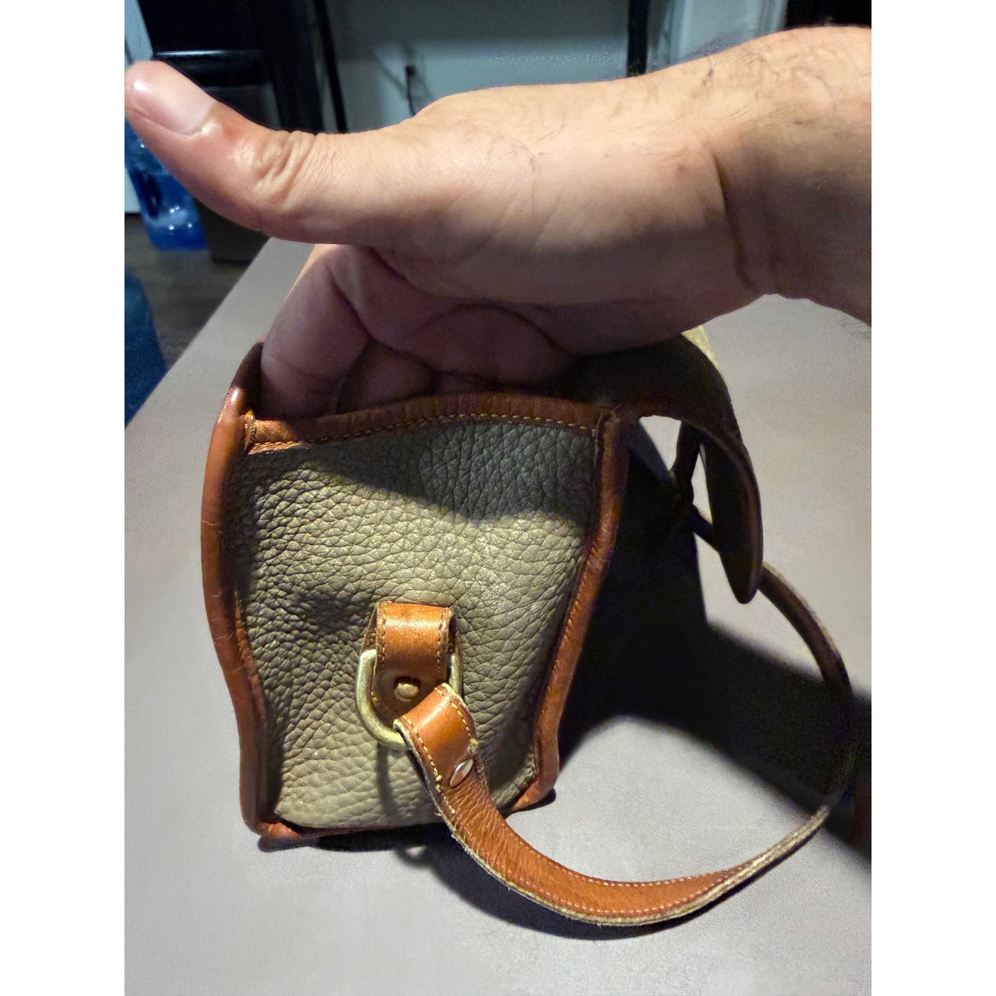 Vintage Dooney & Bourke Essex All-Weather Leather Crossbody Bag Taupe Tan